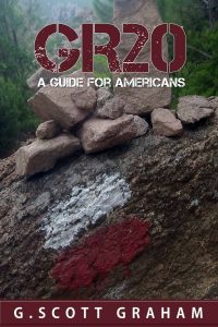 GR20 hiking guide cover with rock cairns.